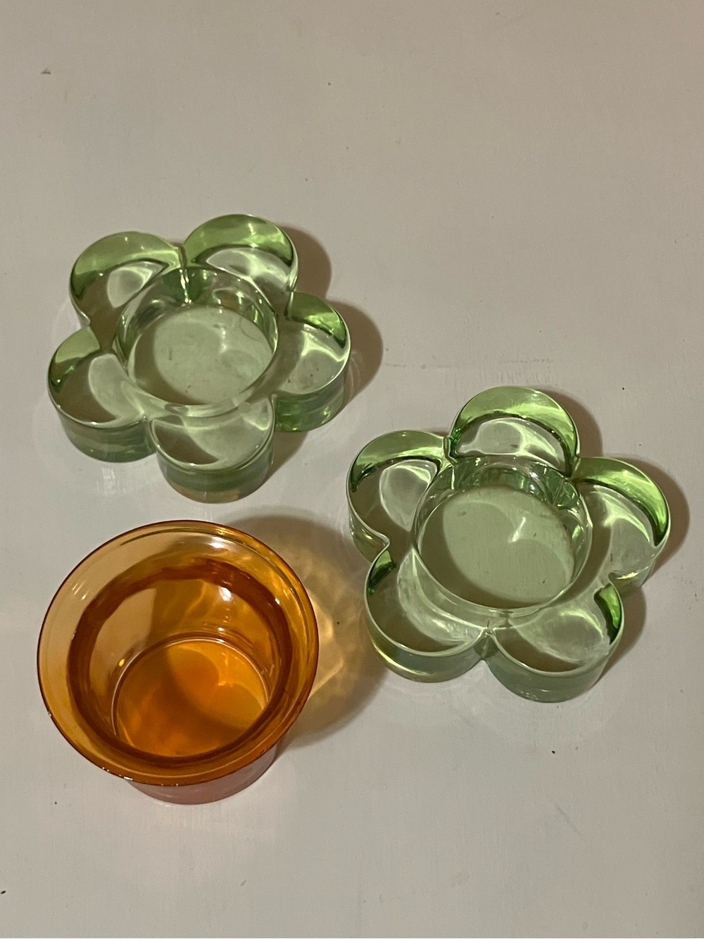 Bundle of Three Candle Holders Amber and Green